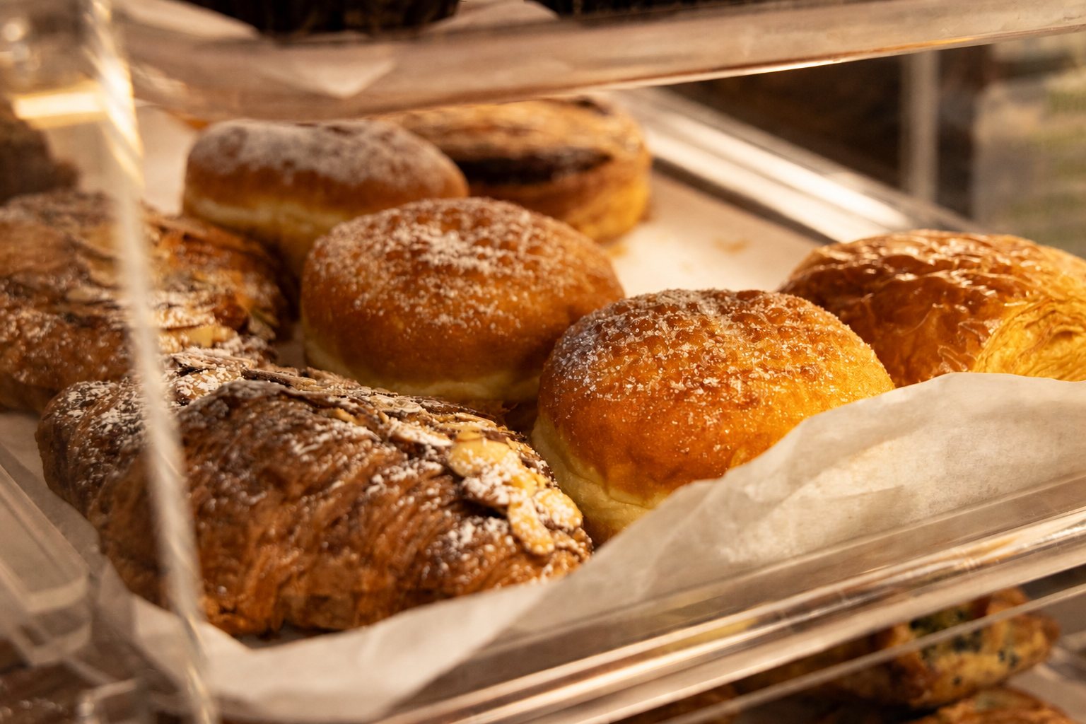 Tray of fruit danishes in the pastry case